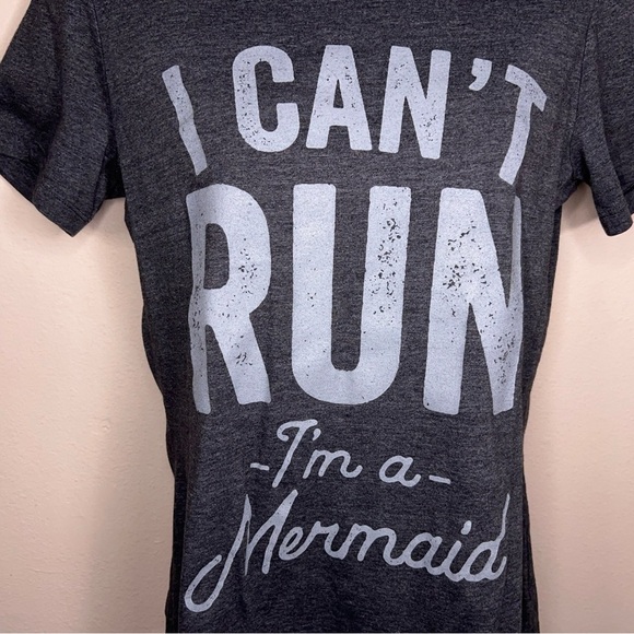Small I Can’t Run I’m A Mermaid Tee Short Sleeve Womens Grey White Gift - Picture 2 of 11
